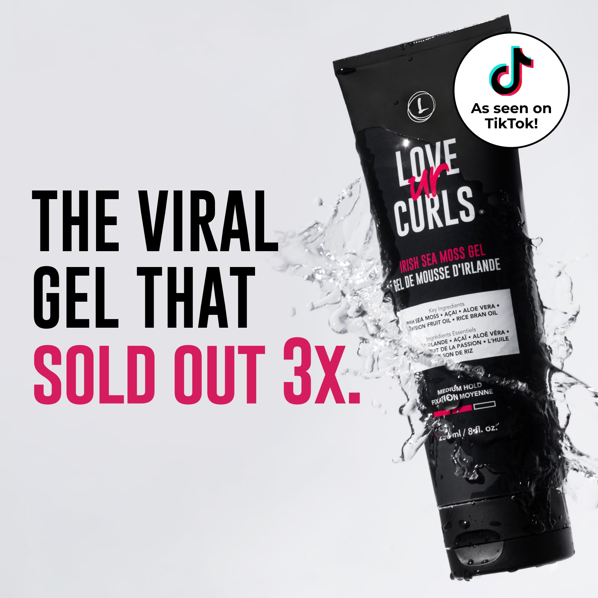 Love Ur Curls Irish Sea Moss Hair Gel, Medium Hold Hair Styling Curling Gel for Defined Curly Hair, Waves & Coils, Vegan, Cruelty Free, 236mL 🍁 All In One Marketplace Canada