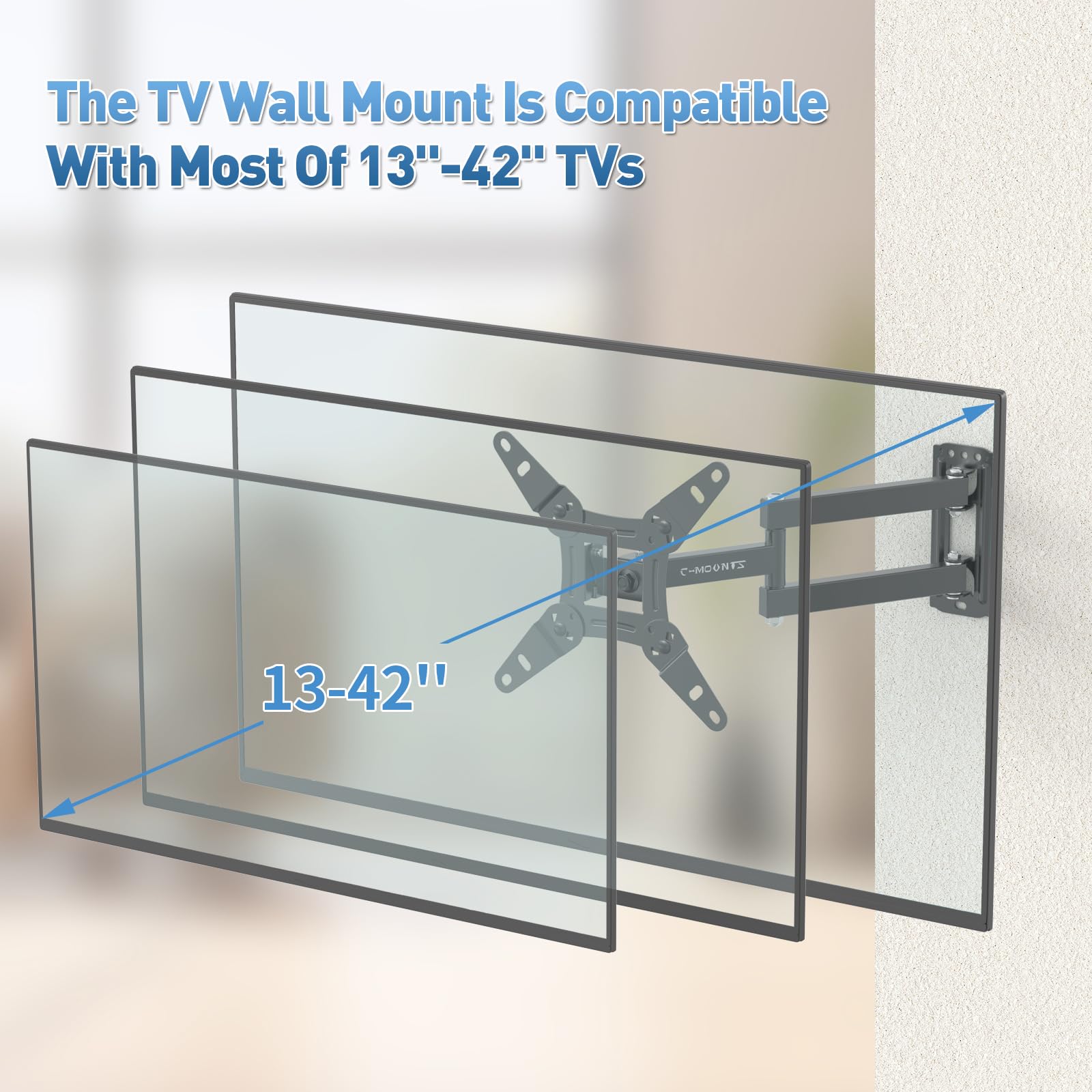 Full Motion Articulating TV Wall Mount Bracket with Swivel Tilt Extension & Rotation, Adjustable Arms for 13-42 Inch Flat/Curved LED LCD TVs & Monitors, Max 44lbs VESA 200x200mm 🍁 All In One Marketplace Canada