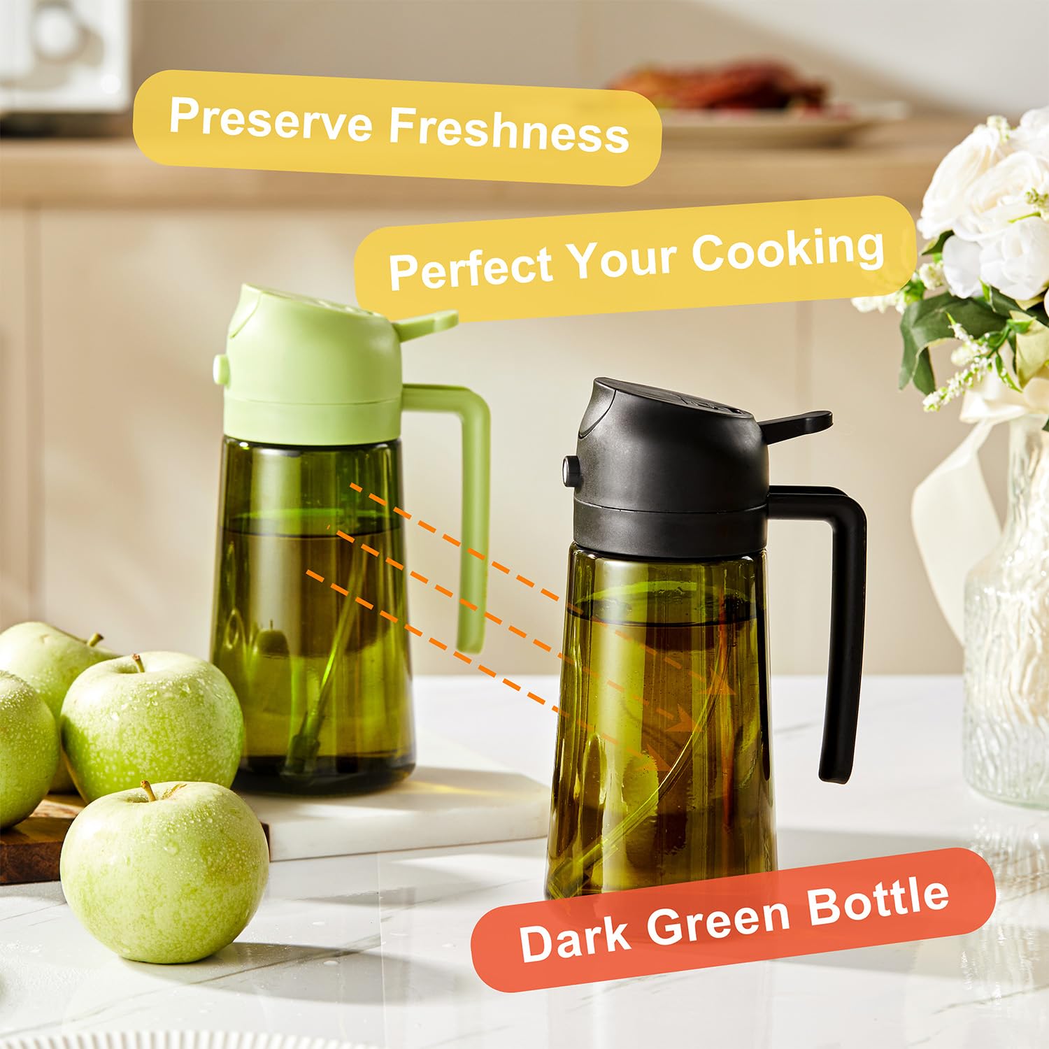 CXINYI 16oz/470ml Olive Oil Dispenser Bottle with Stickers - 2 in 1 Olive Oil Spray Bottle, Air Fryer & Salad, Light-Proof Glass Kitchen Gadgets, Black&Green 🍁 All In One Marketplace Canada