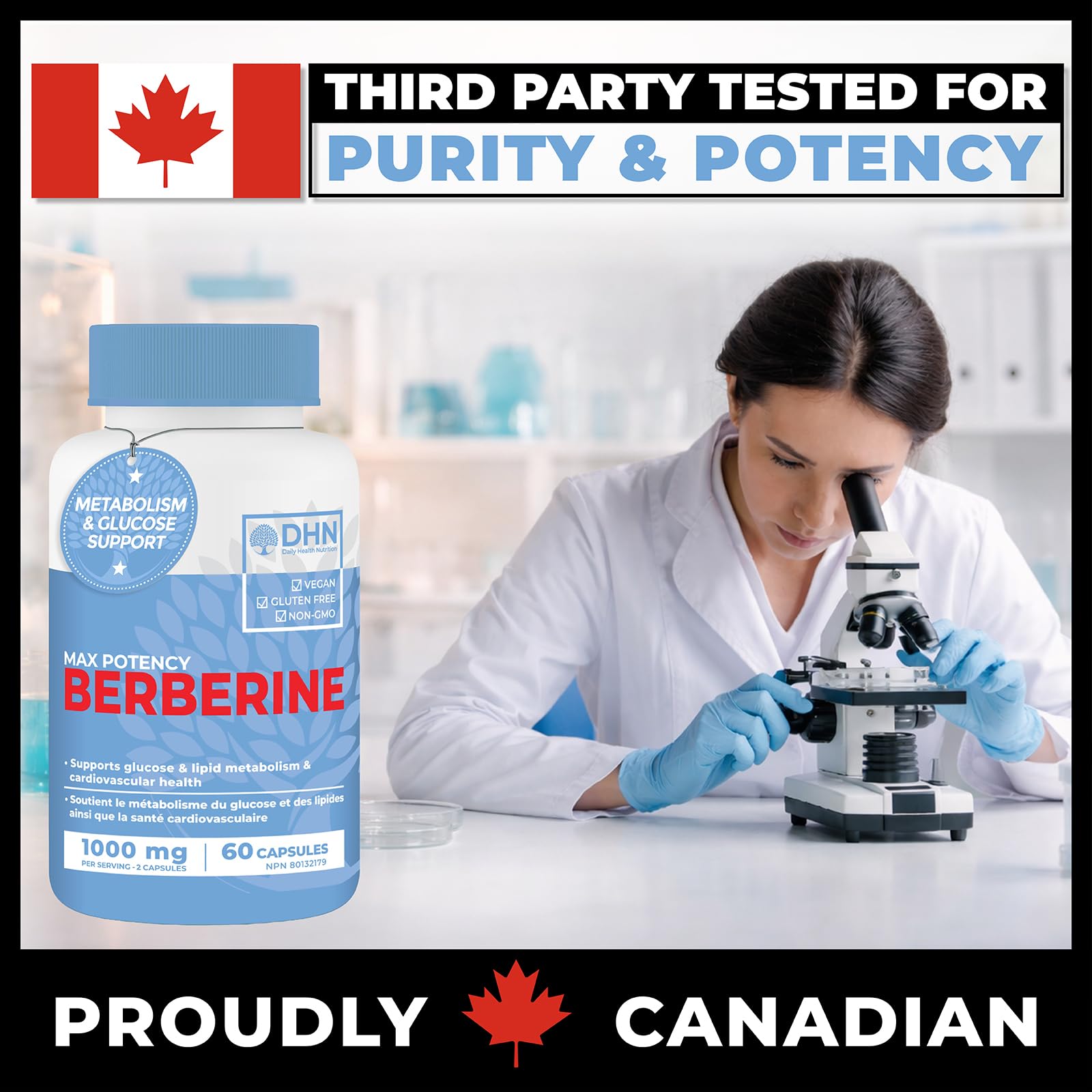 Berberine Supplement HCL 1000mg (2 x 500mg Vegan Capsules) | High Potency Berberine Supports Glucose, Fat Metabolism & Heart Health | Third Party Tested for Potency & Purity | Canadian Made, Quality Assured 🍁 All In One Marketplace Canada
