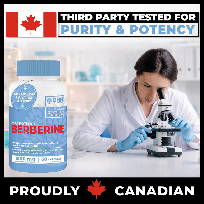 Berberine Supplement HCL 1000mg (2 x 500mg Vegan Capsules) | High Potency Berberine Supports Glucose, Fat Metabolism & Heart Health | Third Party Tested for Potency & Purity | Canadian Made, Quality Assured 🍁 All In One Marketplace Canada
