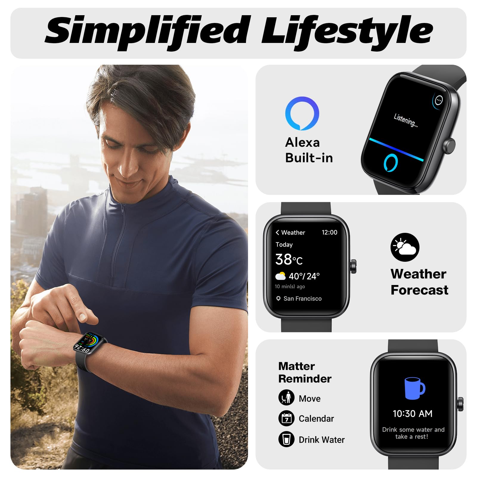 Smart Watch for Men Women with Bluetooth Call, Alexa Built-in, Heart Rate & Sleep Monitor, 1.83