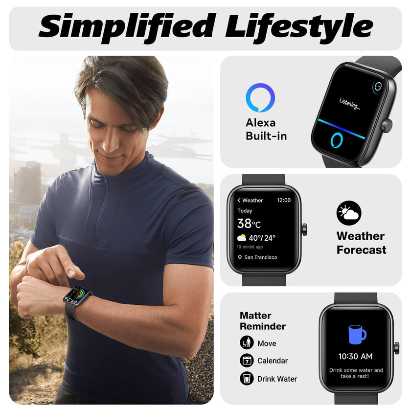 Smart Watch for Men Women with Bluetooth Call, Alexa Built-in, Heart Rate & Sleep Monitor, 1.83