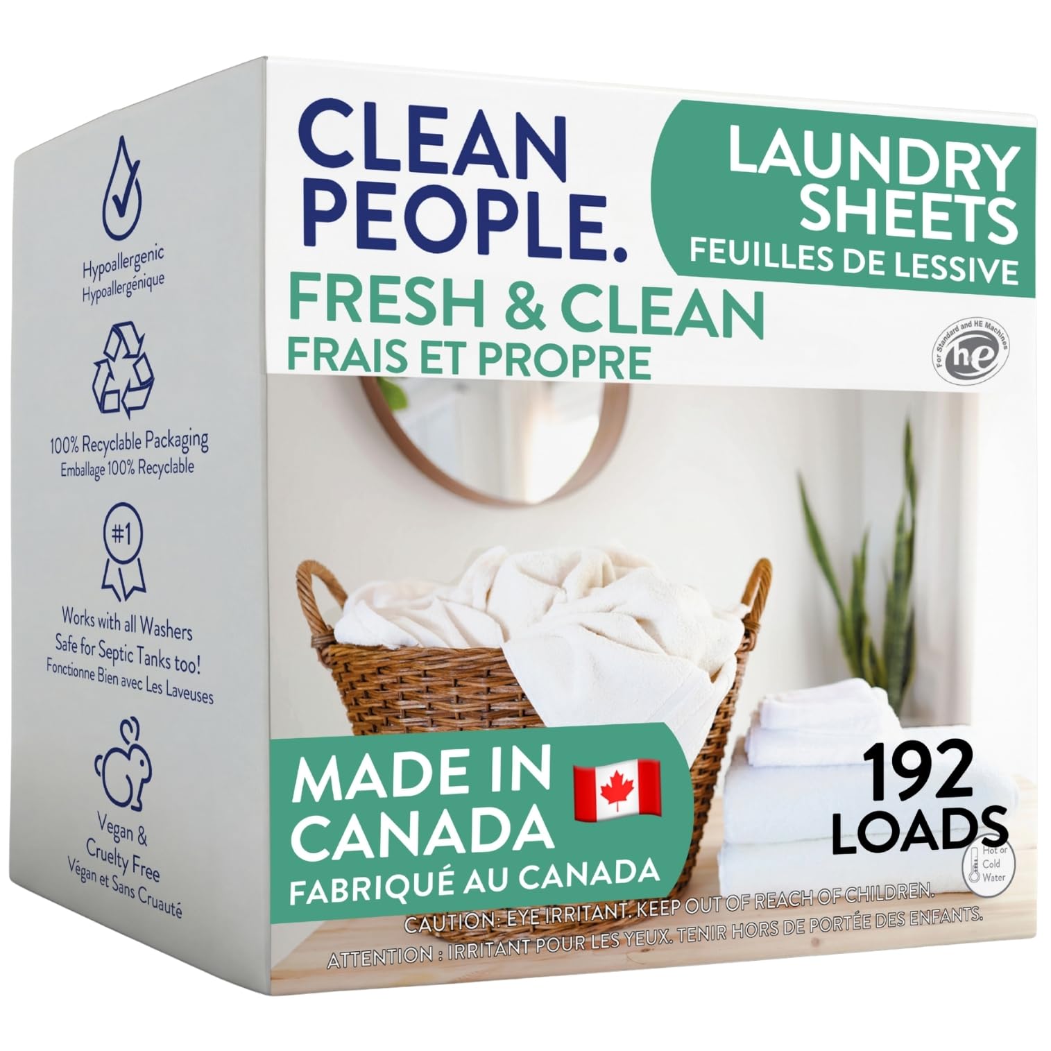 Clean People Laundry Detergent Sheets - Recyclable Packaging, Hypoallergenic, Stain Fighting - Ultra Concentrated, Laundry Soap - Fresh Scent, 192 Pack 🍁 All In One Marketplace Canada