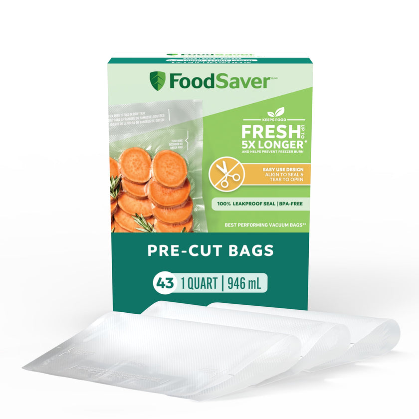 FoodSaver Quart Pre-Cut Vacuum Seal Bags (946 mL), Easy Use, Align to Seal and Tear to Open Vacuum Sealer Food Storage Bags, 43 Pack 🍁 All In One Marketplace Canada