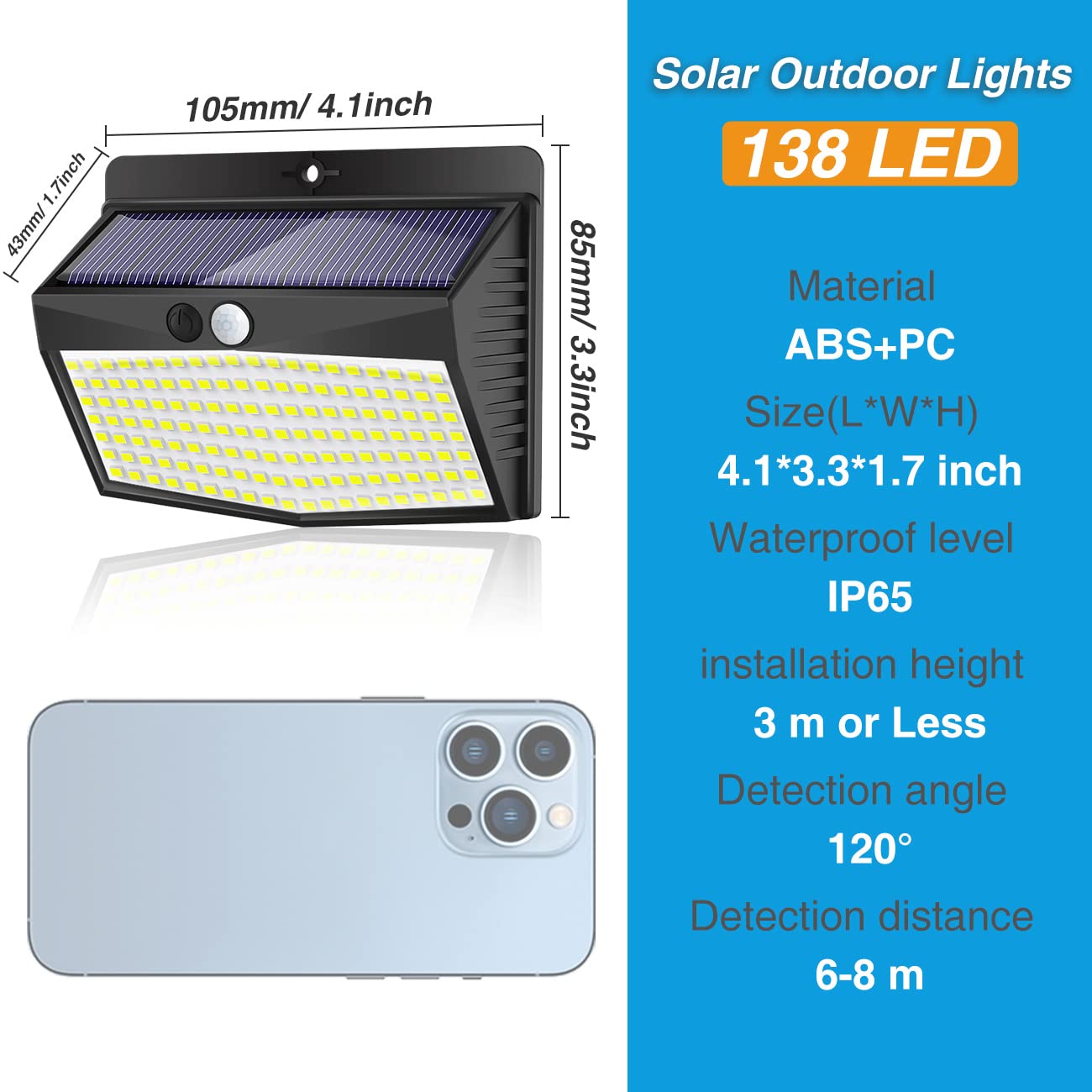 Solar Lights Outdoor, [ 8 Pack/138LED ] Solar Motion Sensor Light Outdoor with 3 Lighting Modes Wireless Waterproof Solar Wall Lights Solar Security Lights for Fence Yard Garden Deck Garage 🍁 All In One Marketplace Canada