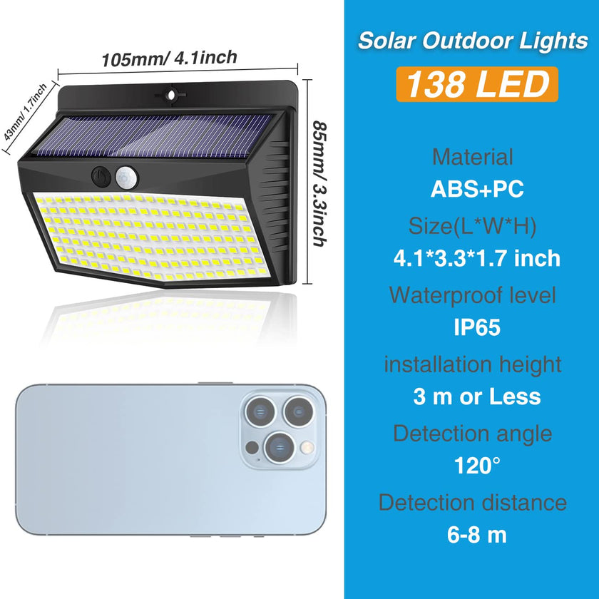 Solar Lights Outdoor, [ 8 Pack/138LED ] Solar Motion Sensor Light Outdoor with 3 Lighting Modes Wireless Waterproof Solar Wall Lights Solar Security Lights for Fence Yard Garden Deck Garage 🍁 All In One Marketplace Canada
