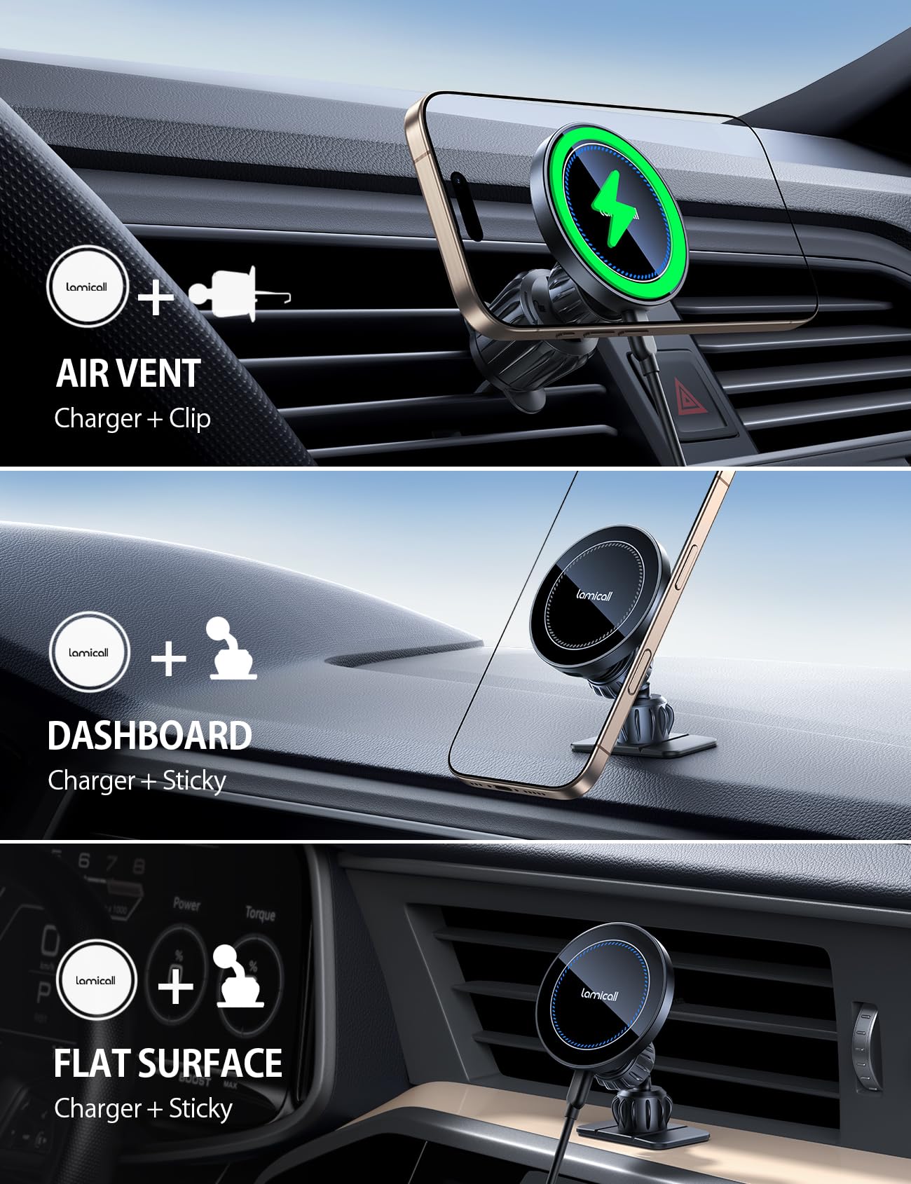Lamicall 15W for Magsafe Car Mount Charger - Wireless Vent & Dashboard Magnetic Phone Holder Charger Mount, for iPhone 17, 17 Pro, 17 Pro Max, iPhone 16 15 14 for MagSafe Accessories, Car Accessories 🍁 All In One Marketplace Canada