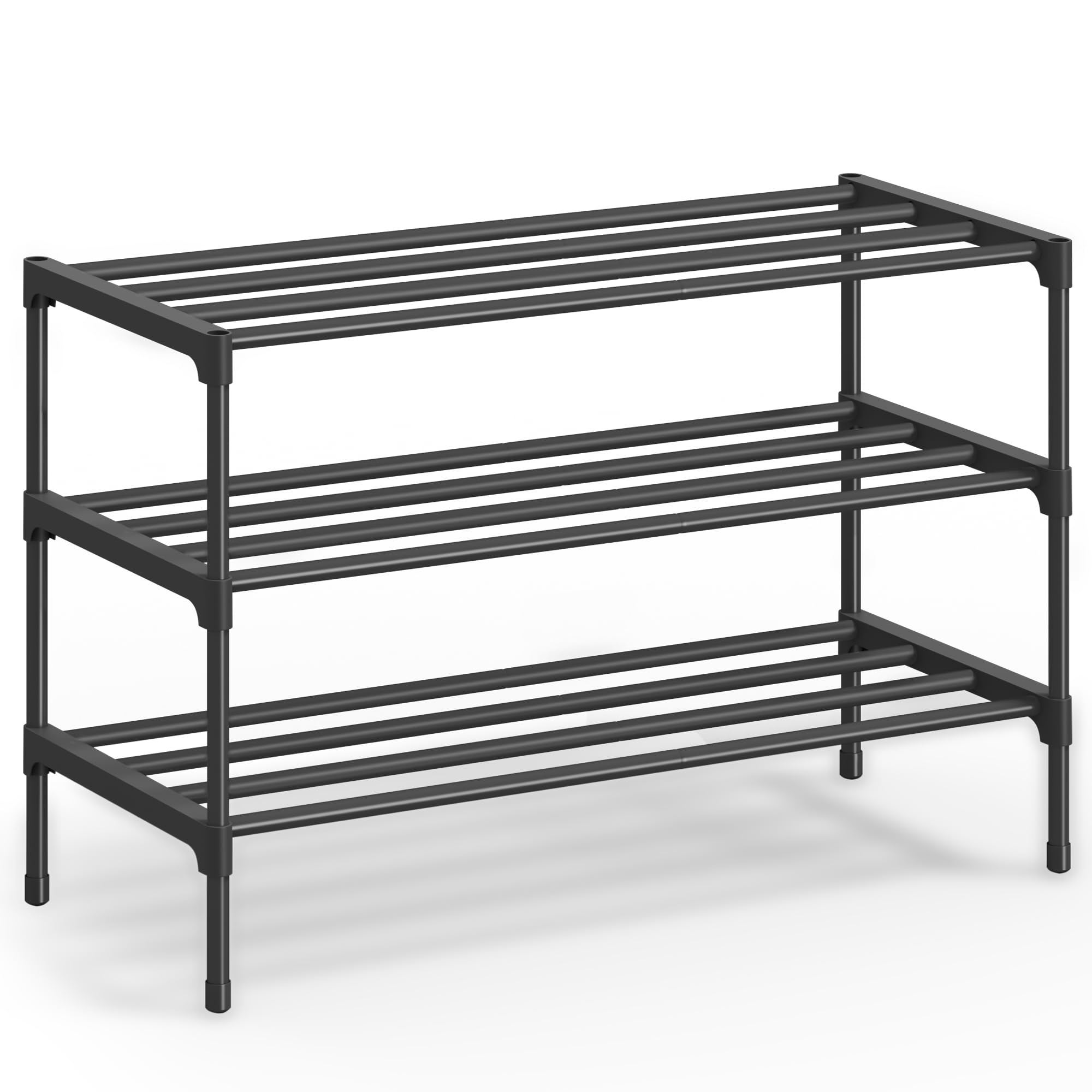SONGMICS 3-Tier Shoe Rack for Closet, Compact Metal Shoe Organizer Shelf for Entryway, Bedroom, Small Spaces, Stackable, 11.8 x 24.5 x 19.1 Inches, Black ULSA123BH01 🍁 All In One Marketplace Canada