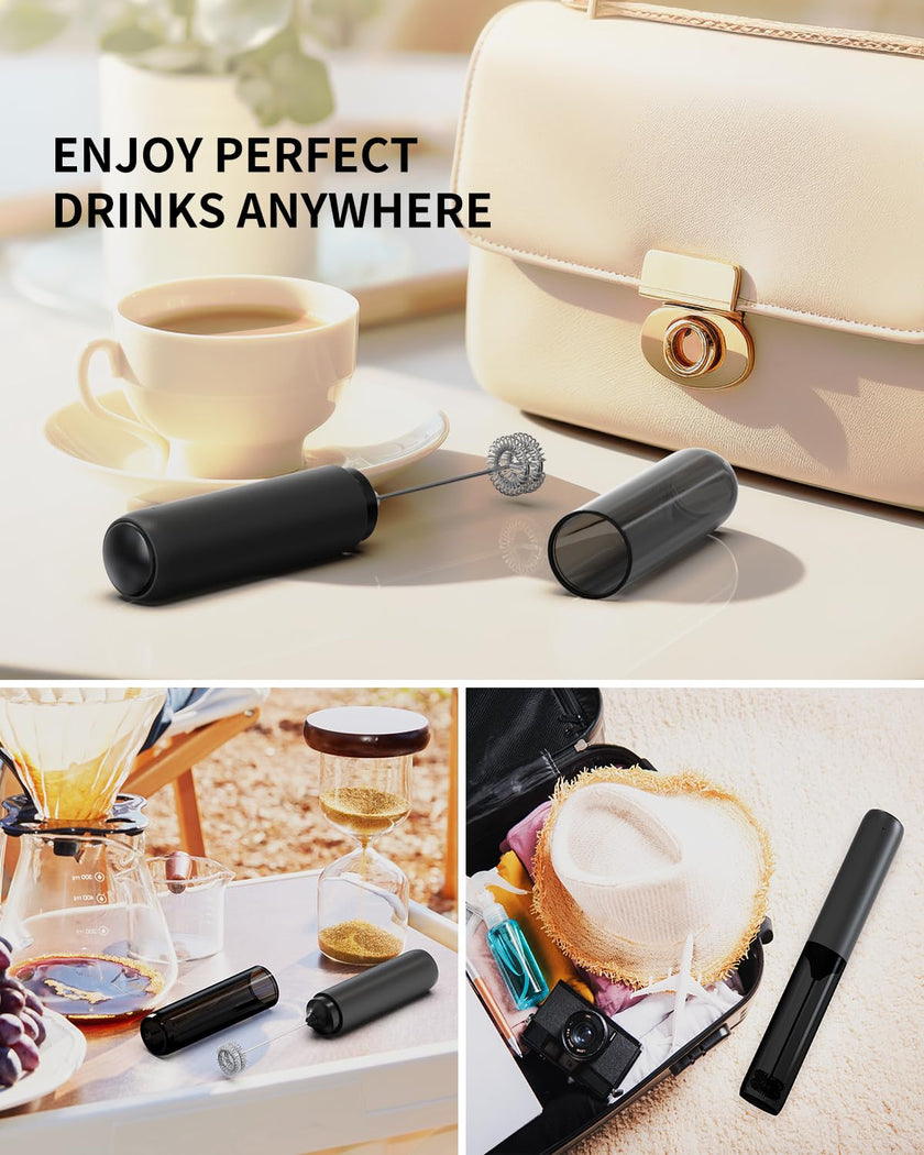 CIRCLE JOY Electric Milk Frother Handheld, Rechargeable Coffee Frother with Dual Spring Whisk, Portable Hand Frother Wand Drink Mixer for Coffee, Hot Chocolate, Cappuccino, Frappe, Matcha, Black 🍁 All In One Marketplace Canada
