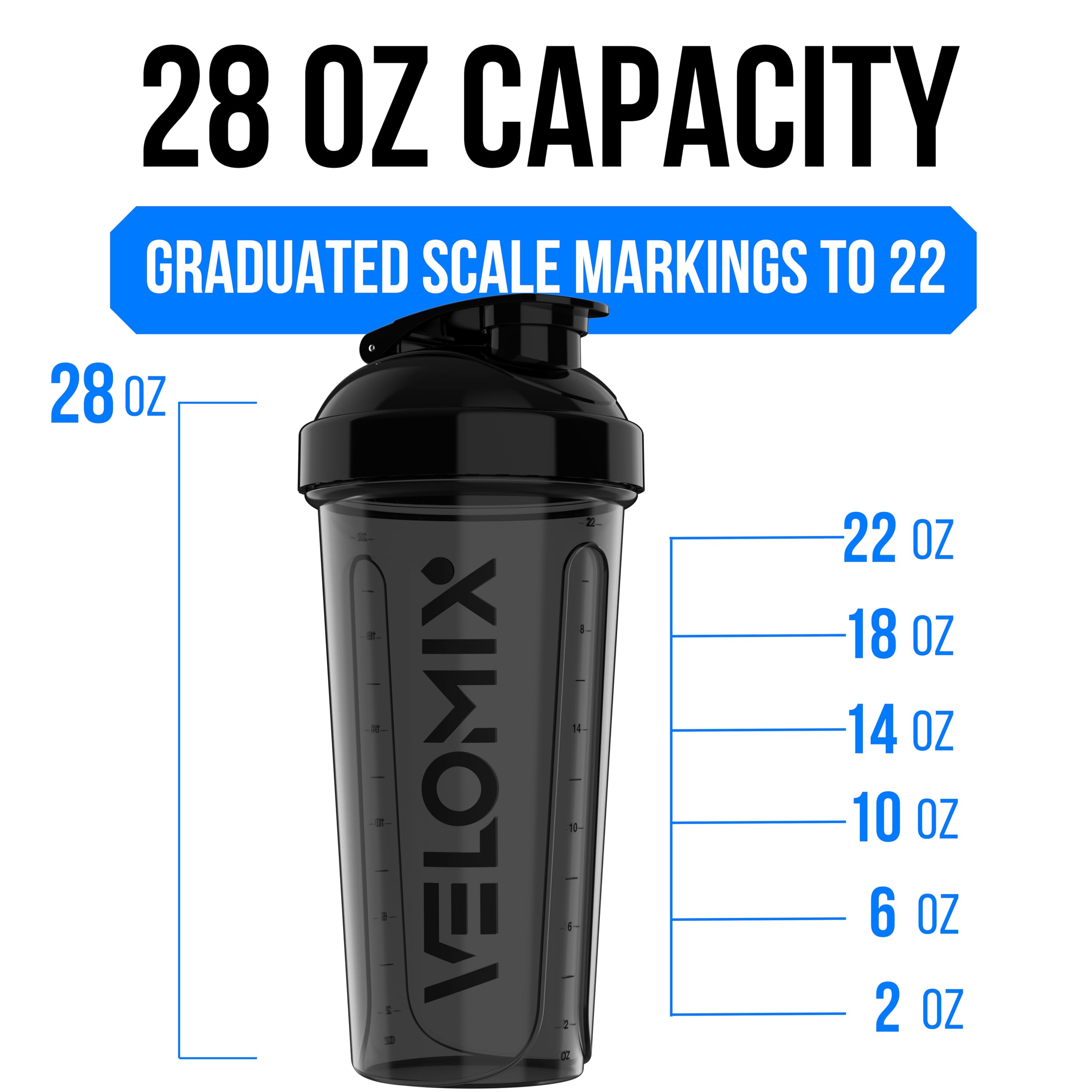 VELOMIX -2 Pack- 28 oz Protein Shaker Bottles for Protein Mixes - 2x Wire Whisk | Leak Proof Shaker Cups for Protein Shakes | Protein Shaker Bottle Pack | Shakers (Transparent & Black - 28oz) 🍁 All In One Marketplace Canada