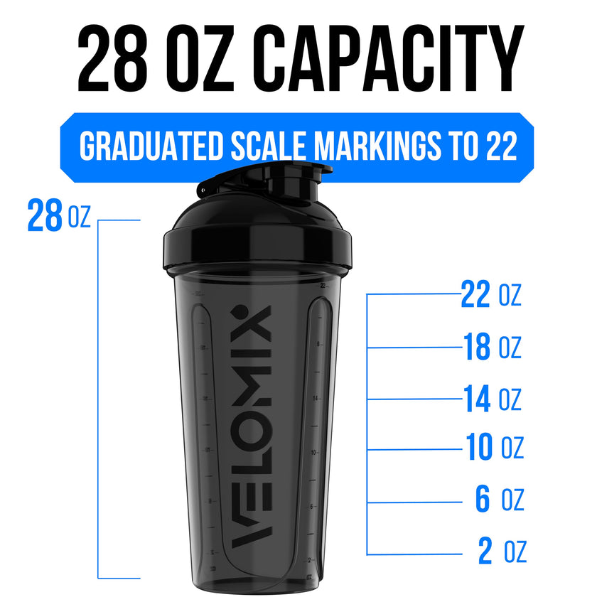 VELOMIX -2 Pack- 28 oz Protein Shaker Bottles for Protein Mixes - 2x Wire Whisk | Leak Proof Shaker Cups for Protein Shakes | Protein Shaker Bottle Pack | Shakers (Transparent & Black - 28oz) 🍁 All In One Marketplace Canada