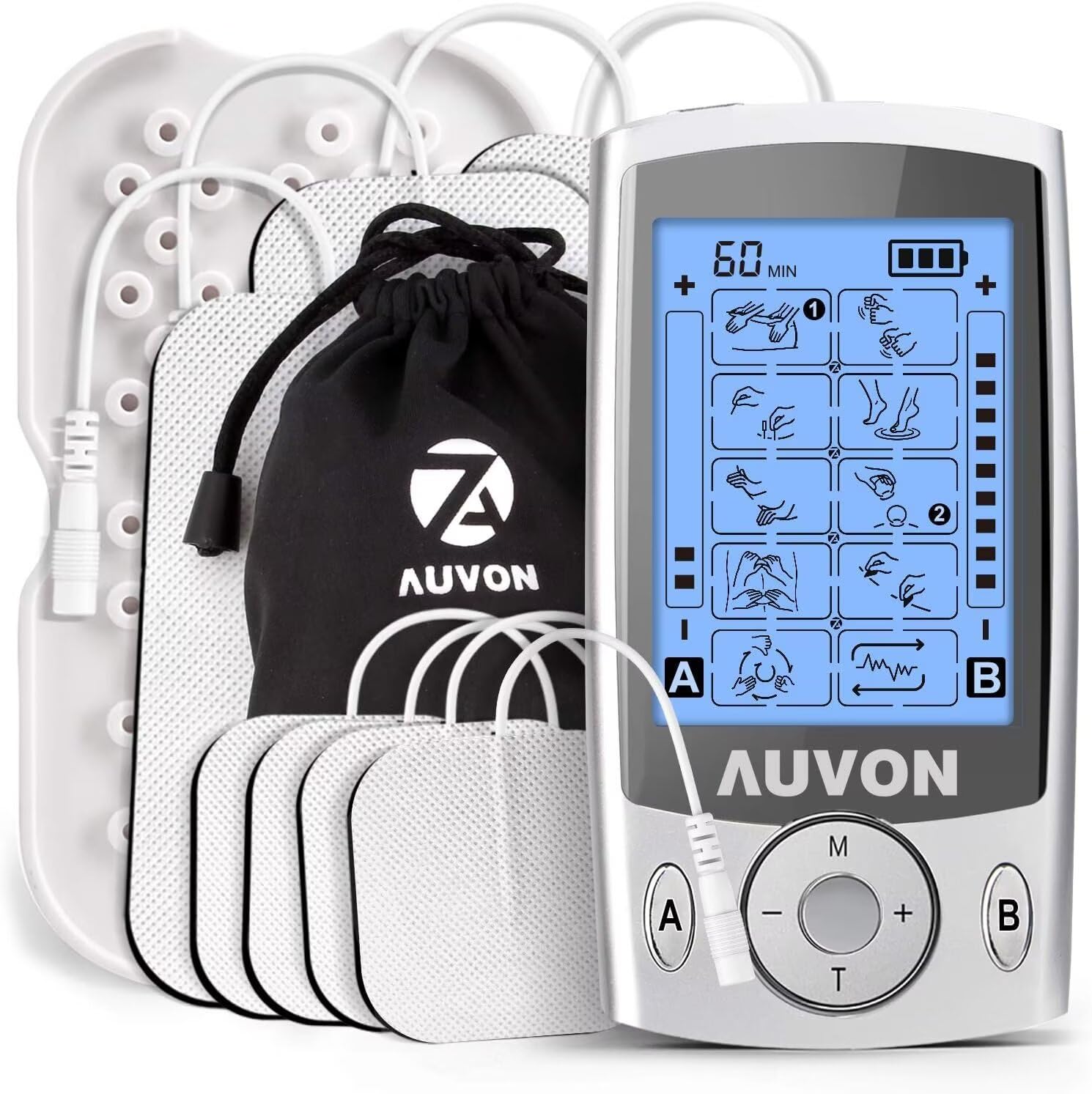 AUVON Dual Channel TENS Unit Muscle Stimulator Machine with 20 Modes, 2
