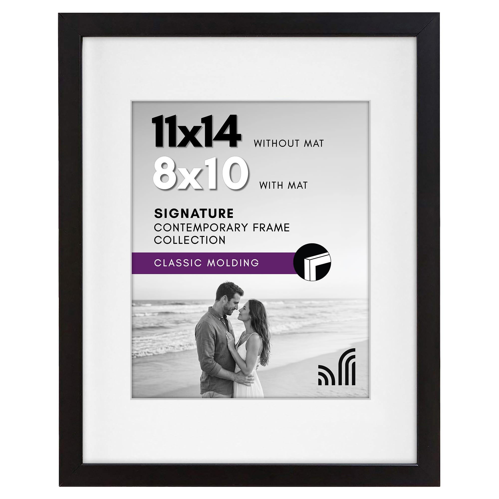 Americanflat 11x14 Picture Frame with Shatter-Resistant Glass - Use as 8x10 Frame with Mat or Display 11x14 Photo Without Mat - Signature Collection - Picture Frames for Wall Display - Black 🍁 All In One Marketplace Canada