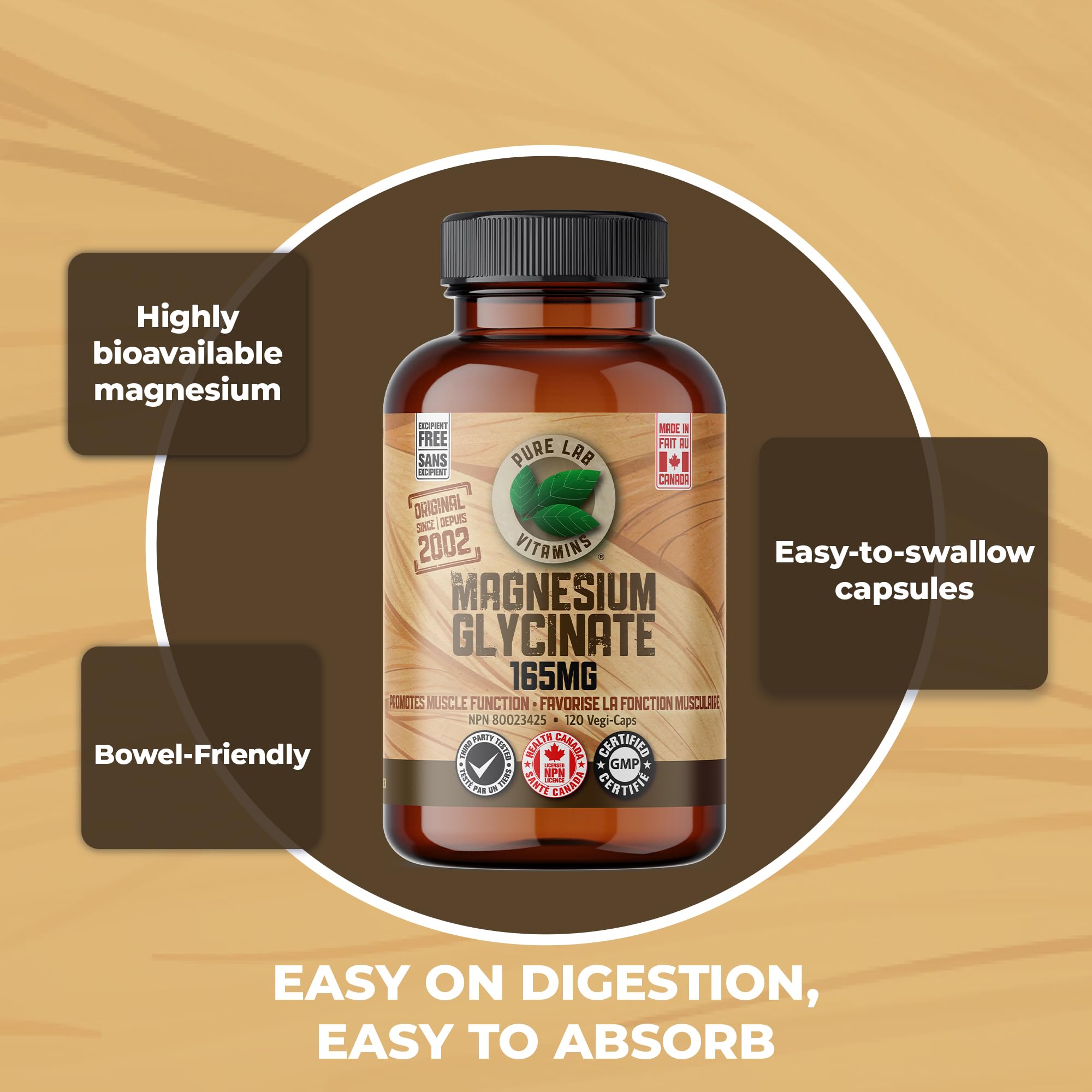 Pure Lab Vitamins Magnesium Glycinate 165mg – 120 vegicaps - Supports Muscle Function 🍁 All In One Marketplace Canada