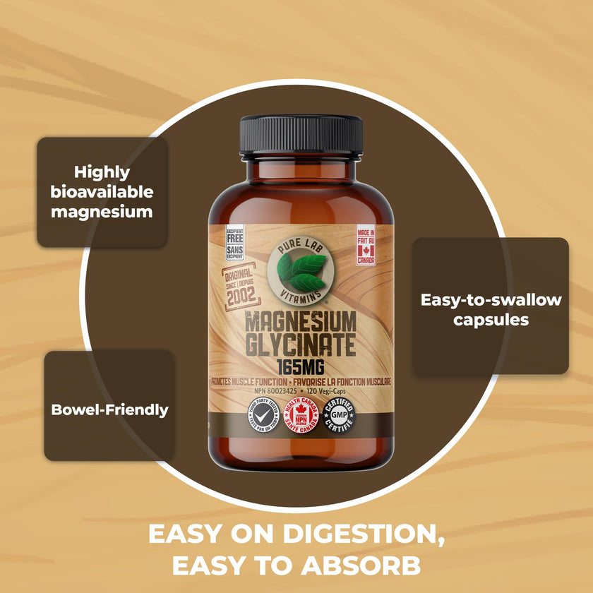 Pure Lab Vitamins Magnesium Glycinate 165mg – 120 vegicaps - Supports Muscle Function 🍁 All In One Marketplace Canada