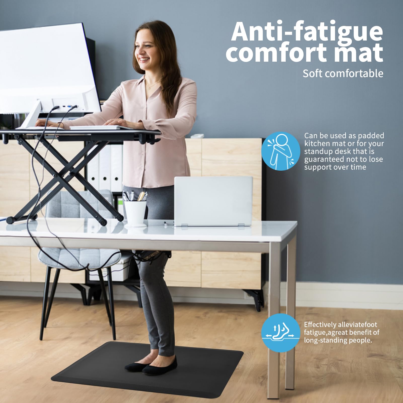 Art3d Anti Fatigue Mat - 1/2 Inch Cushioned Kitchen Mat - Non Slip Foam Comfort Cushion for Standing Desk, Office or Garage Floor (17.3