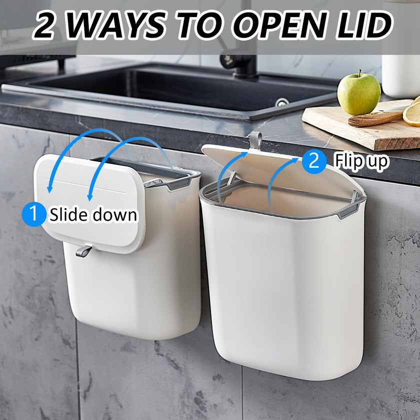 ELPHECO Compost Bin, 2.5 Gallon Hanging Trash Can with Lid, Kitchen Cabinet Door Under Sink Plastic Garbage Can Wall Mounted Slide Open, White 🍁 All In One Marketplace Canada