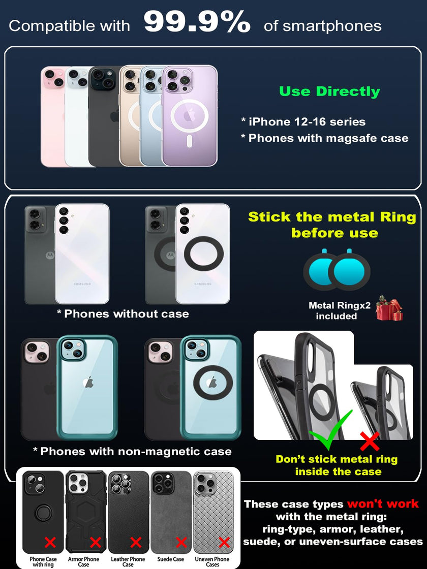 snanlen Upgraded 360° Nano Gel Vacuum Magnetic Phone Holder, Car Phone Holder for Magsafe[108+LBS Strongest Suction & 3000gf Strongest Magnetic], Suction Cup Phone Mount for Car/for iPhone 17 Pro Max 🍁 All In One Marketplace Canada