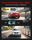 REDTIGER 4K Dash Cam Front and Rear, STARVIS 2 Sensor, Touch Screen 3.18