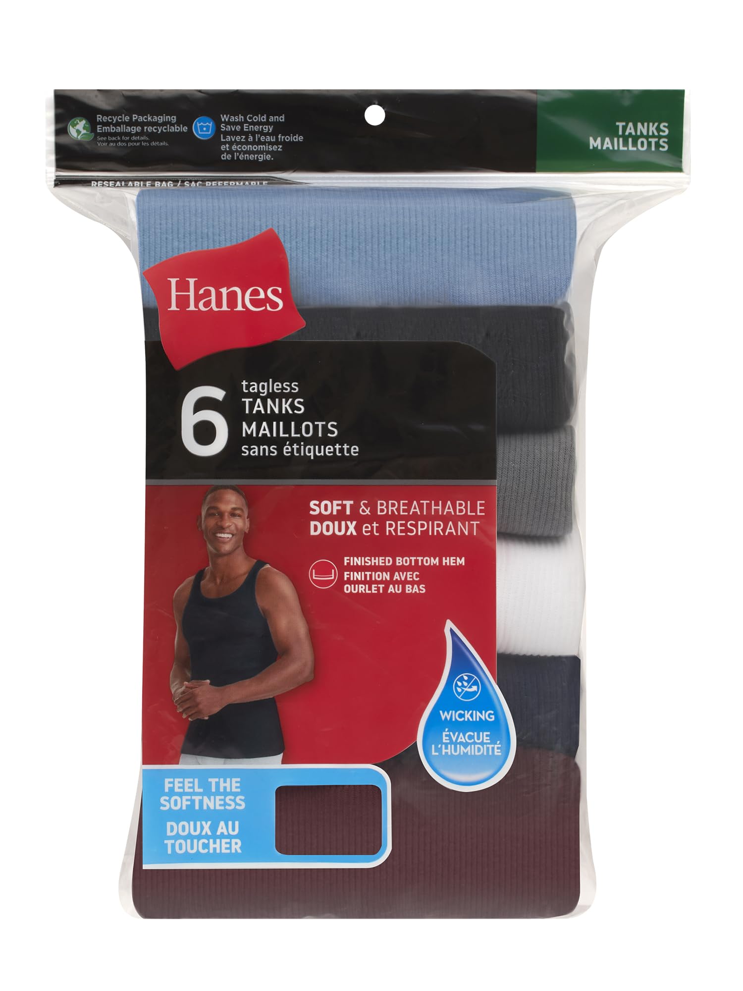 Hanes Men’s Ribbed Tank, Cotton Undershirt Tank, 6-Pack, Assorted, Size Medium 🍁 All In One Marketplace Canada