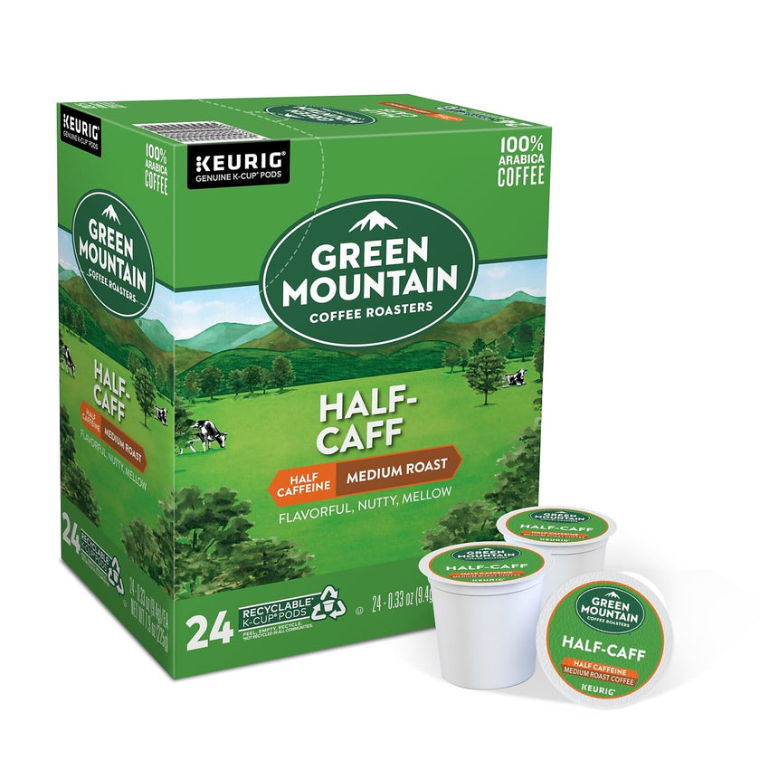 Green Mountain Coffee Half-Caff, Decaf, Medium/Dark Roast Coffee, 24 count 🍁 All In One Marketplace Canada