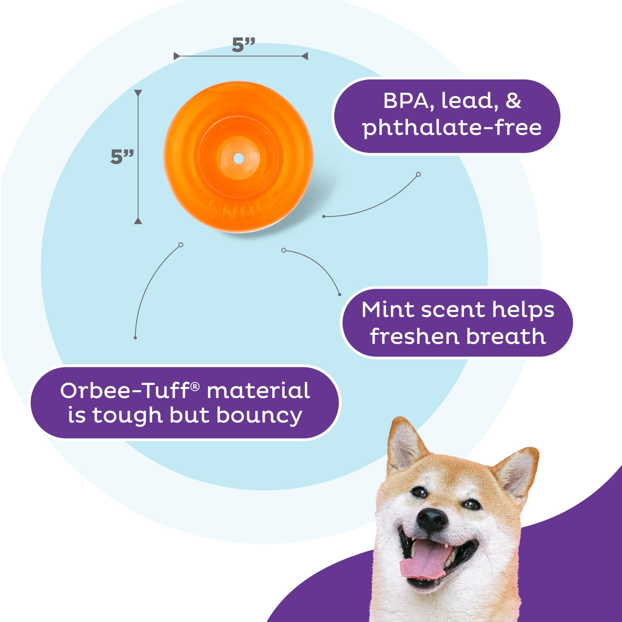 Outward Hound Snoop Dog Toy – Treat‑Dispenser Puzzle Ball, Interactive Slow Feeder, Medium to Large Dogs, Bouncy & Mint-Infused, Orange, 5