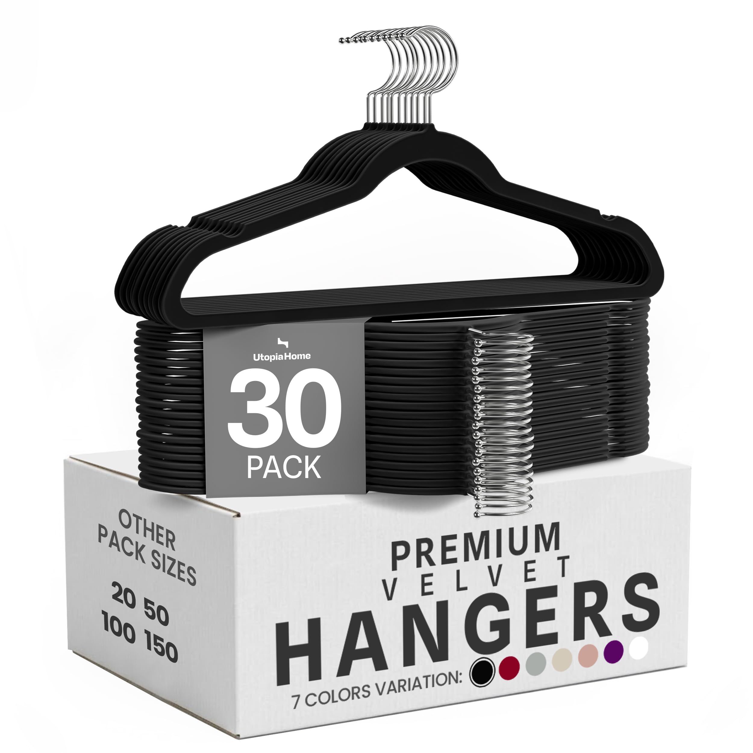 Utopia Home Velvet Hangers 30 Pack, Heavy Duty, Non-Slip, Space Saving Felt Clothes Hangers with 360° Hook & Notches (Black) 🍁 All In One Marketplace Canada