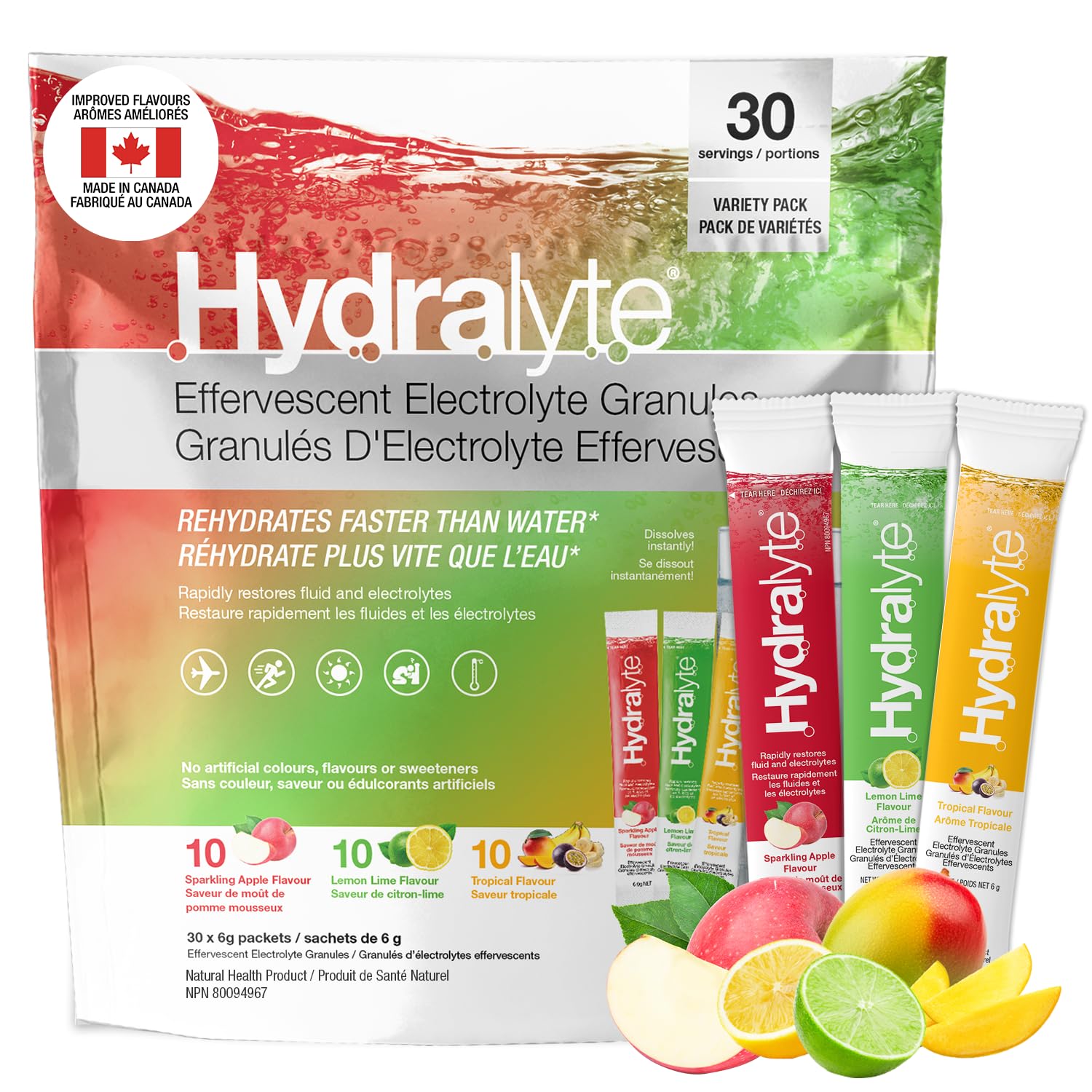 HydraLyte Electrolyte Powder, Low Sugar Electrolyte Packets Designed for Rapid Hydration, Safe Hydration for All Ages - Made with All Natural Ingredients, 30 Servings, Tropical Variety 🍁 All In One Marketplace Canada