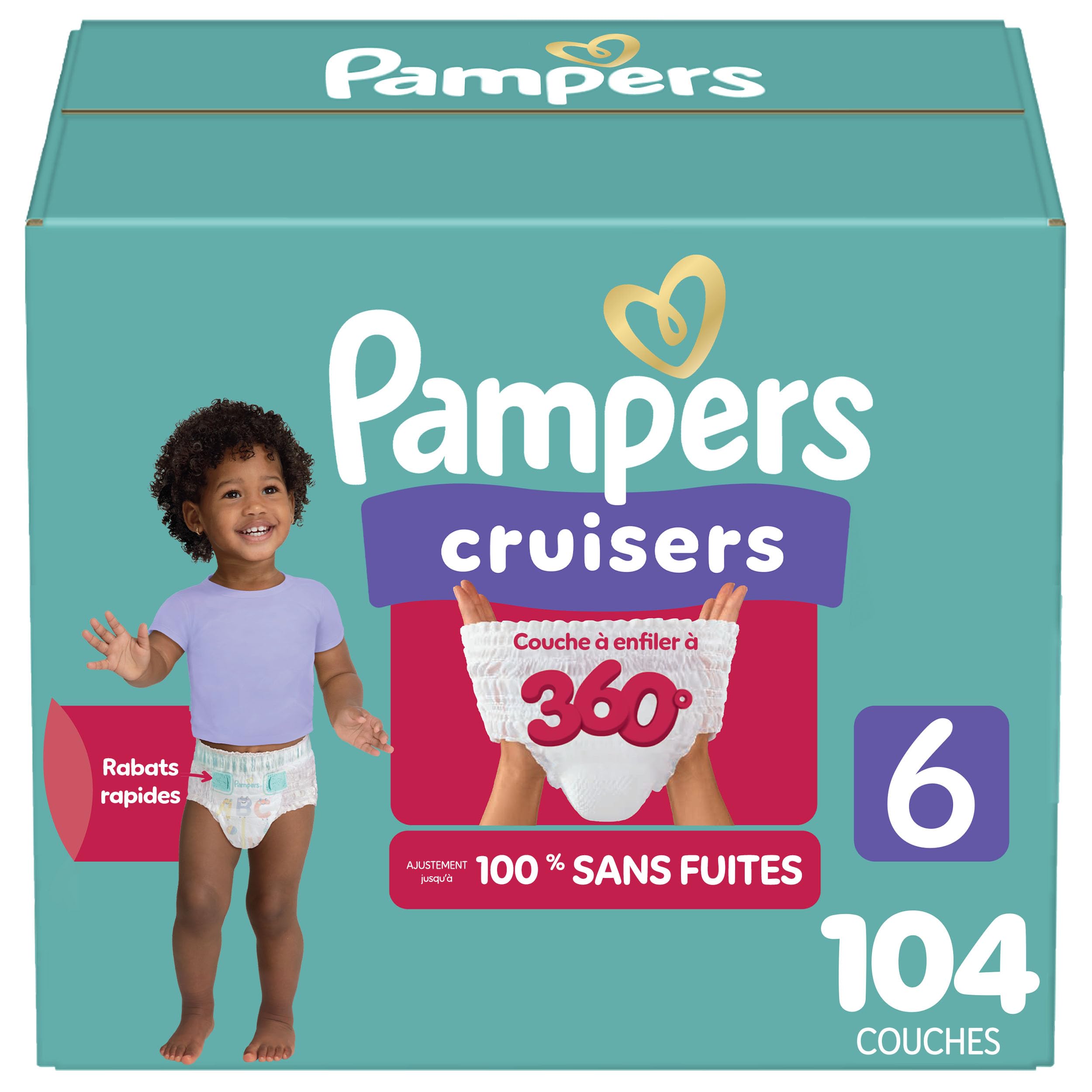 Pampers Diapers - Cruisers 360 degrees - Size 6, up to 100% Leakproof Fit, Designed for Active Babies, Pull On Diaper, EZ Off Tabs Designed for Easy Changes, 1 Pack (Count of 104) 🍁 All In One Marketplace Canada