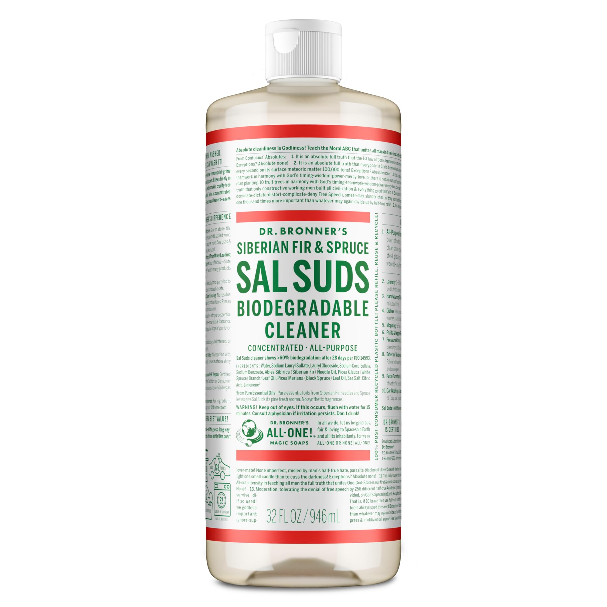 Dr. Bronner's - Sal Suds Biodegradable Cleaner (946 mL) - Concentrated All-Purpose Cleaner for Floors, Laundry, and Dishes, Cuts Grease and Dirt, Powerful Formula 🍁 All In One Marketplace Canada