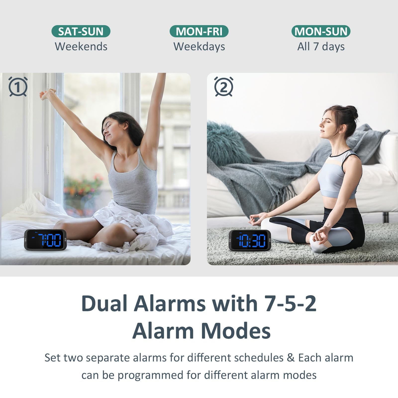 Odokee Digital Dual Alarm Clock for Bedroom, Easy to Set, 0-100% Dimmer, USB Charger, 5 Sounds Adjustable Volume, Weekday/Weekend Mode, Snooze, 12/24Hr, Battery Backup, Compact Clock for Bedside(Blue) 🍁 All In One Marketplace Canada