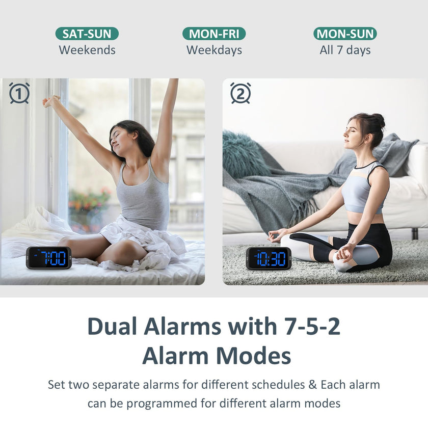 Odokee Digital Dual Alarm Clock for Bedroom, Easy to Set, 0-100% Dimmer, USB Charger, 5 Sounds Adjustable Volume, Weekday/Weekend Mode, Snooze, 12/24Hr, Battery Backup, Compact Clock for Bedside(Blue) 🍁 All In One Marketplace Canada