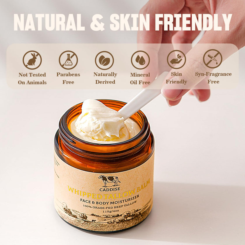 CADDISE Whipped Beef Tallow for Skin – 100% Grass-Fed Handmade Cream Moisturizer for Face & Body, Natural with Honey, Shea Butter, Jojoba Oil, Non-Greasy, Nourishing for Men, Women, Kids, 4 Oz 🍁 All In One Marketplace Canada