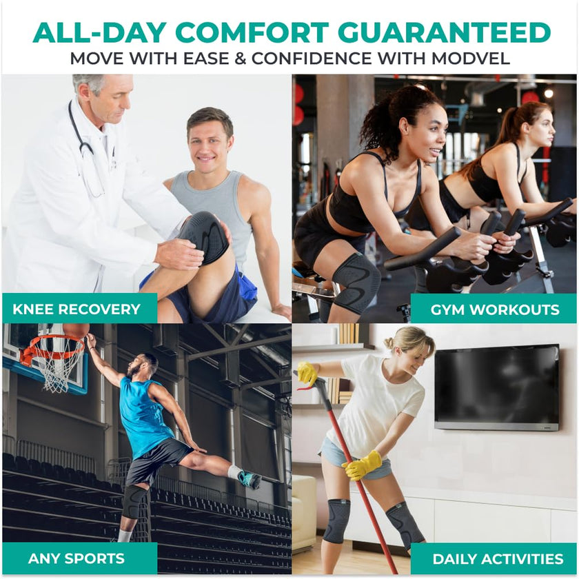 MODVEL 2 Pack Compression Knee Braces for Men & Women – Knee Support Sleeves for Sports, Workouts, Running, Weightlifting, Basketball, Volleyball – Joint Knee Pain Relief 🍁 All In One Marketplace Canada
