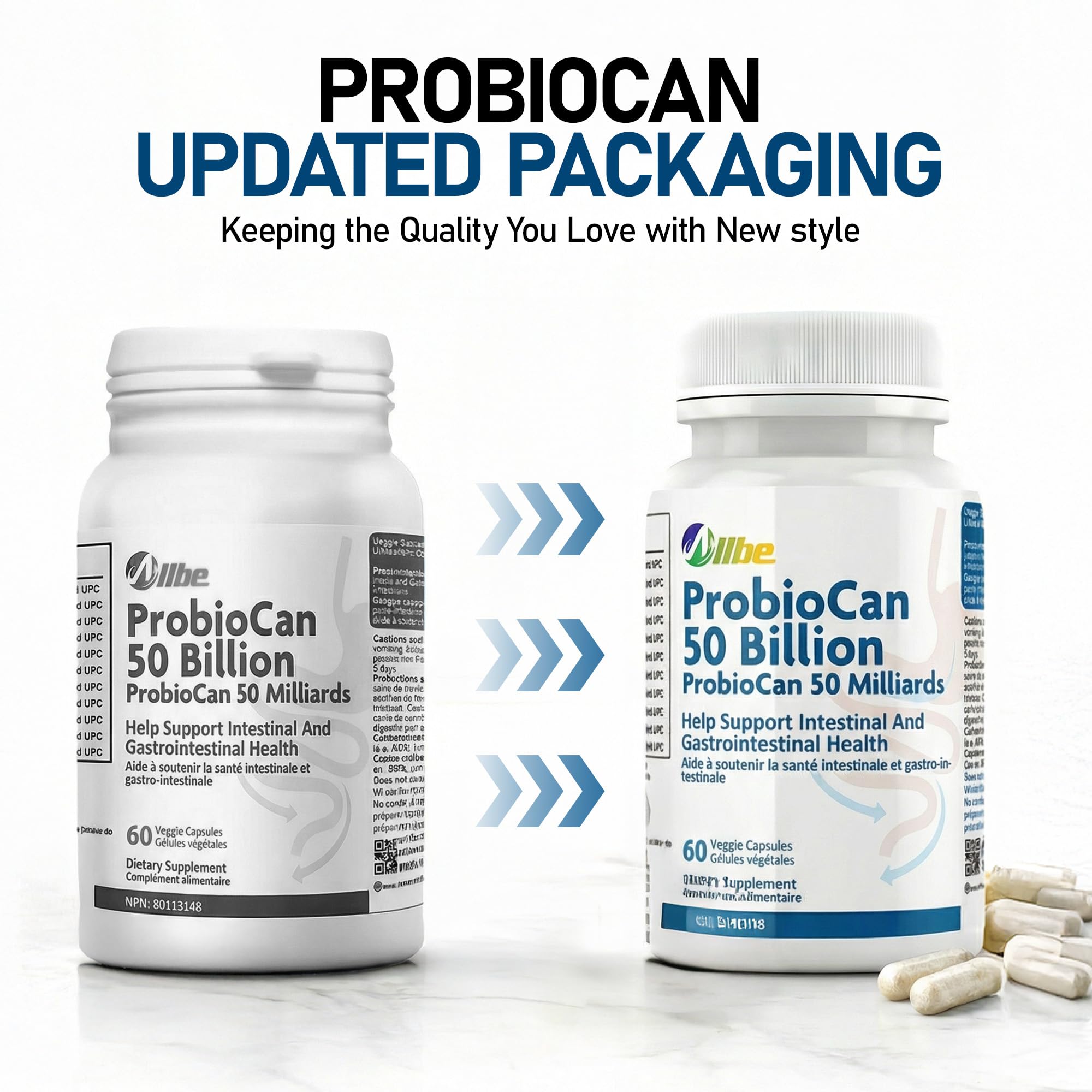 Allbe Probiotics for Men & Womens - 50 Billion CFU with 11 Strains, Lactobacillus, Acidophilus and L. Gasseri - Support Gut Health, Digestion, Weight Management and Bloating Relief - 60 Vegan Capsules, 1 Per Day 🍁 All In One Marketplace Canada