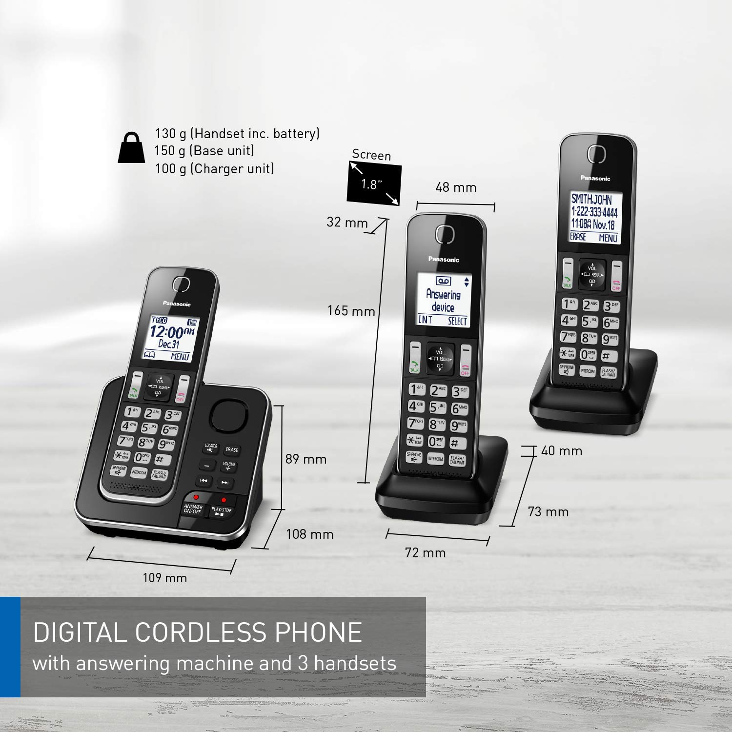 Panasonic DECT 6.0 Expandable Cordless Phone with Answering Machine and Call Block - 3 Cordless Handsets - KX-TGD393CB (Black) 🍁 All In One Marketplace Canada