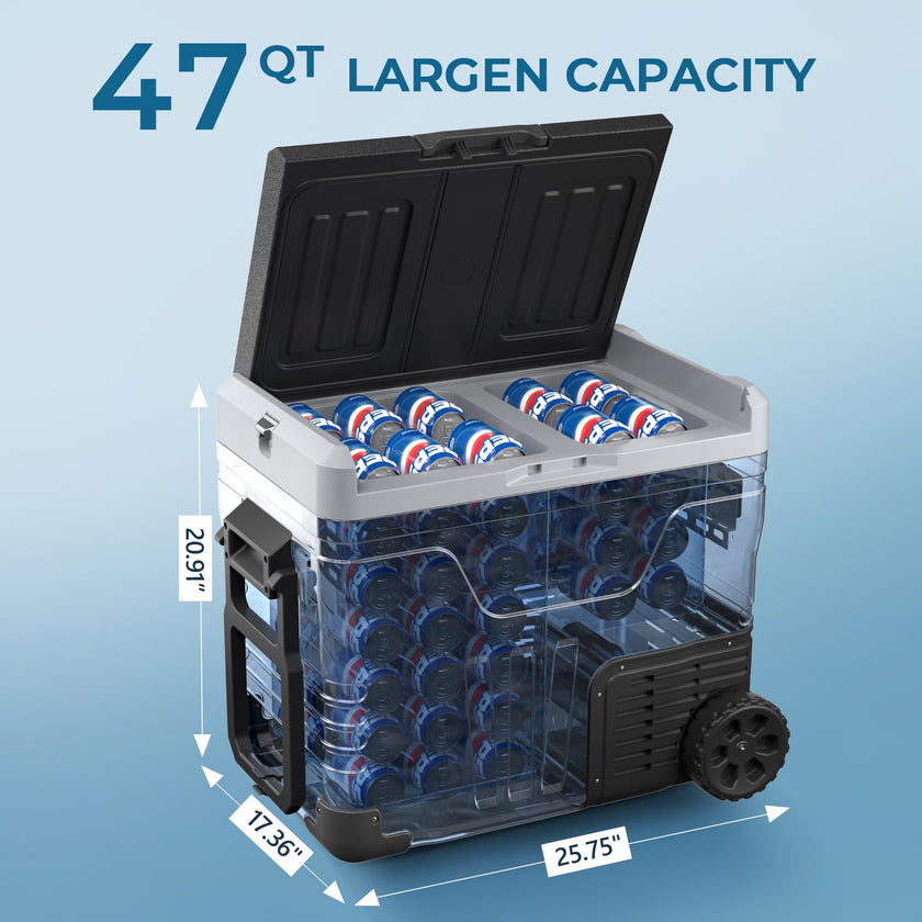 EUHOMY 12 Volt Refrigerator, 47QT(45L) Dual Zone Electric Cooler, Portable Freezer 12V/24V DC 110-240V AC, 12V Fridge -4℉~68℉, 12V Cooler with Wheels & Basket for Travel, Truck, Boat, Camping 🍁 All In One Marketplace Canada