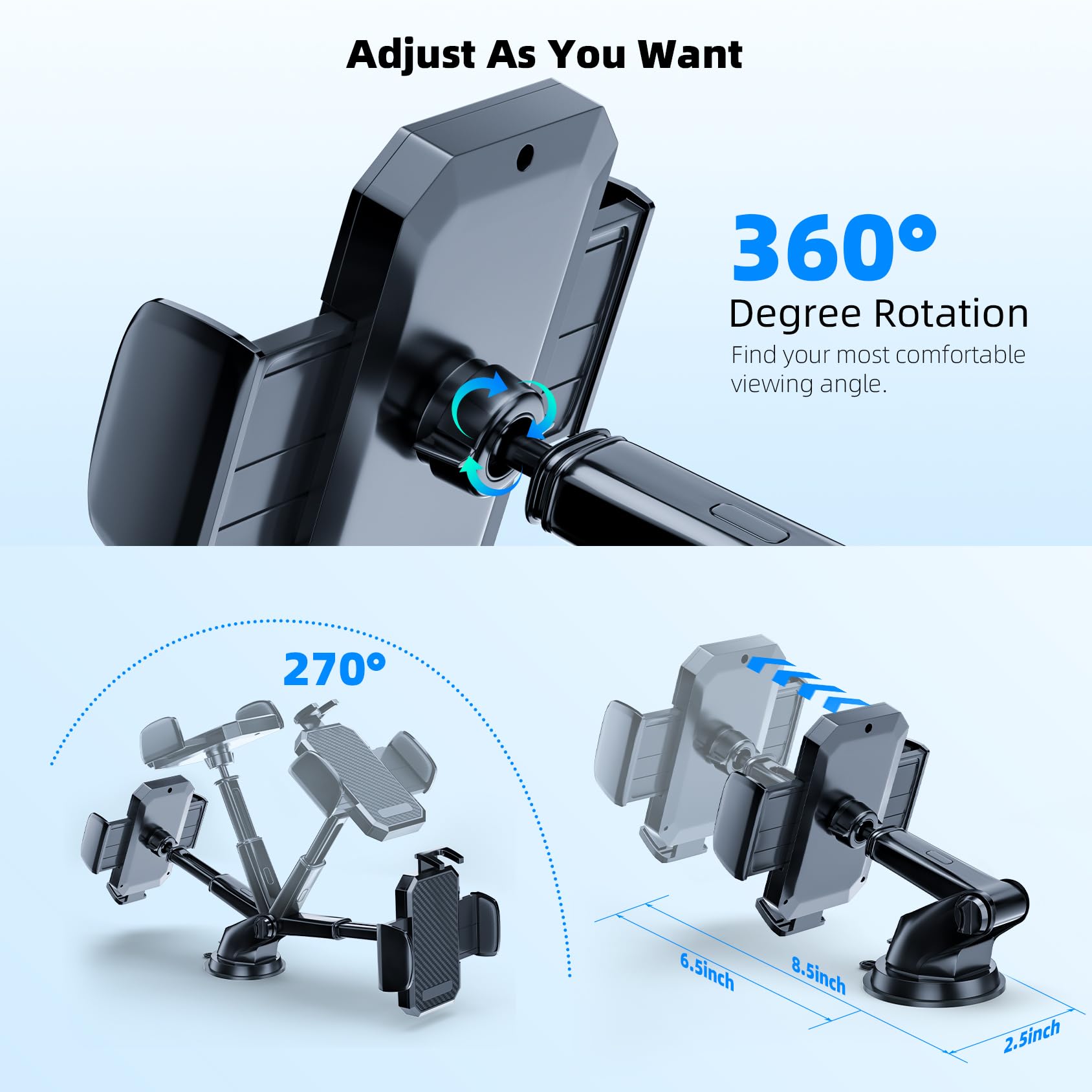3-in-1 Car Phone Holder, [ Off-Road Level Suction Cup & Clip] Universal Cell Phone Holder Mount Dashboard Windshield Vent One-Hand Operation Holder Compatible with All Smartphones and Cars 🍁 All In One Marketplace Canada
