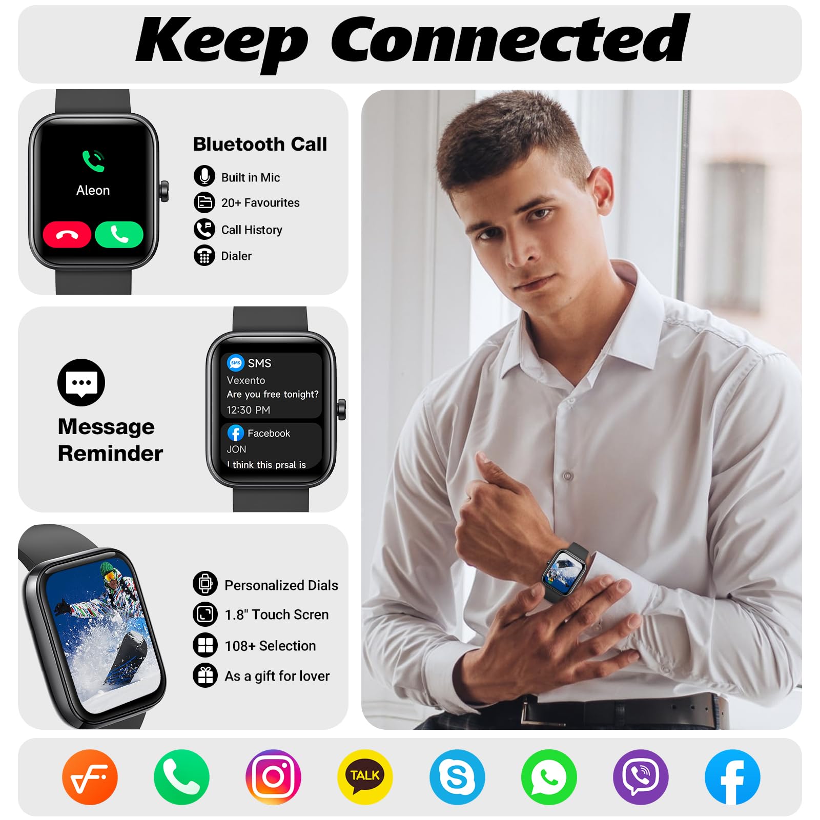 Smart Watch for Men Women with Bluetooth Call, Alexa Built-in, Heart Rate & Sleep Monitor, 1.83