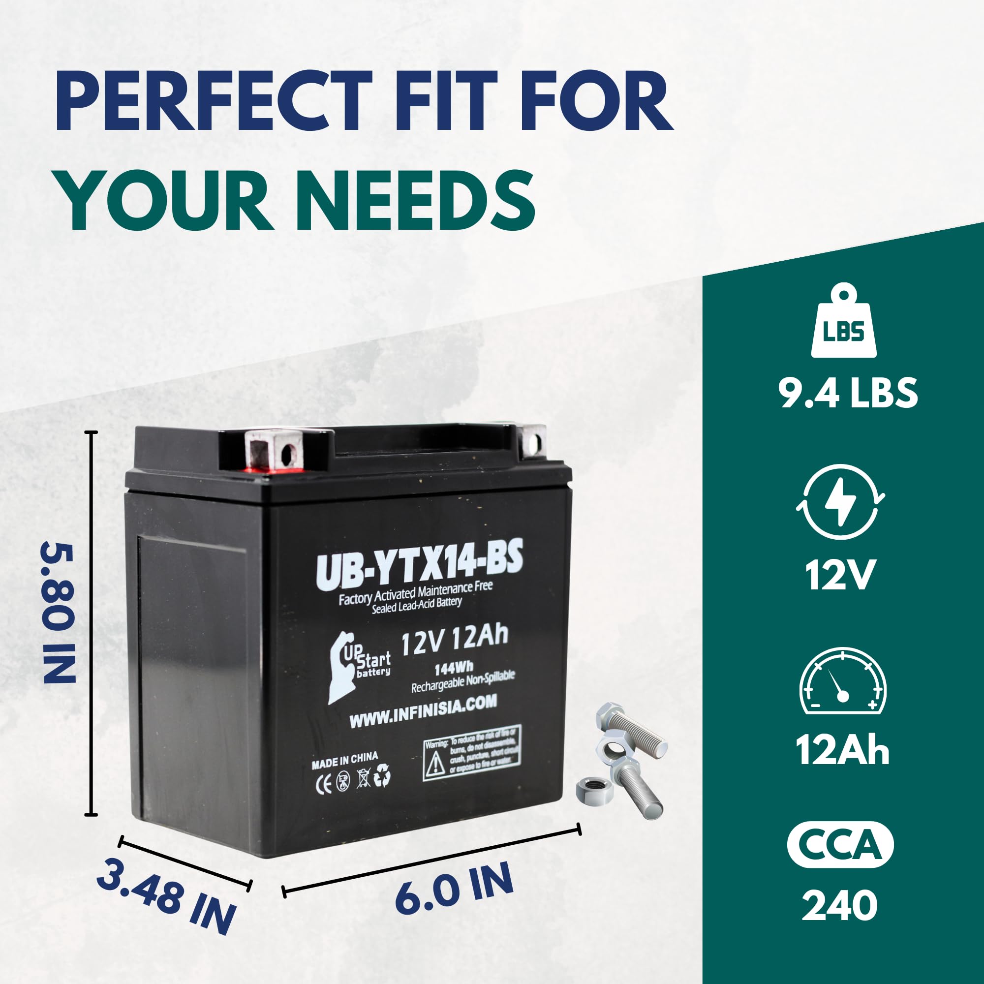 YTX14-BS Battery - Motorcycle Battery, ATV Battery 12V 12AH, UTV, 4 Wheeler, Snowmobile, Powersports Batteries - Compatible with Honda Rancher 350, Buell Blast, Yamaha - Sealed Lead Acid 12 Volt AGM 🍁 All In One Marketplace Canada