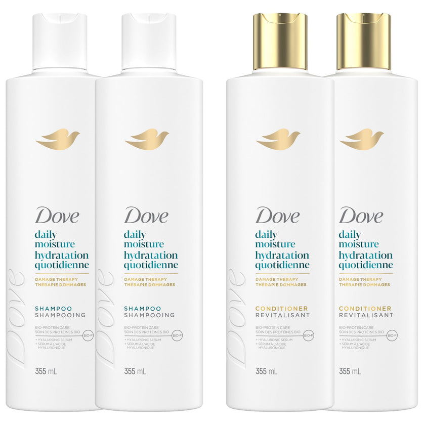 Dove Daily Moisture Damage Therapy Shampoo & Conditioner, 355mL, 4-Pack 🍁 All In One Marketplace Canada