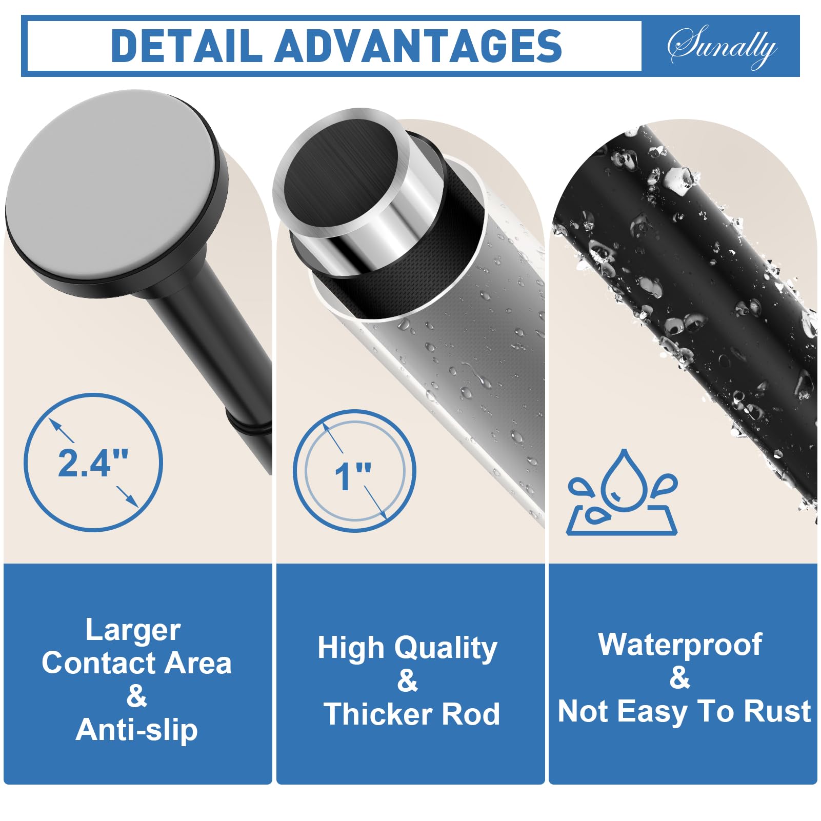 SUNALLY Shower Curtain Rod Adjustable 32-75 Inch, Spring Tension Shower Pole Rods Extendable Stainless Steel Telescoping Curtain Rod for Bathroom Windows Closet, No Drilling, No Slip, No Rust, Black 🍁 All In One Marketplace Canada