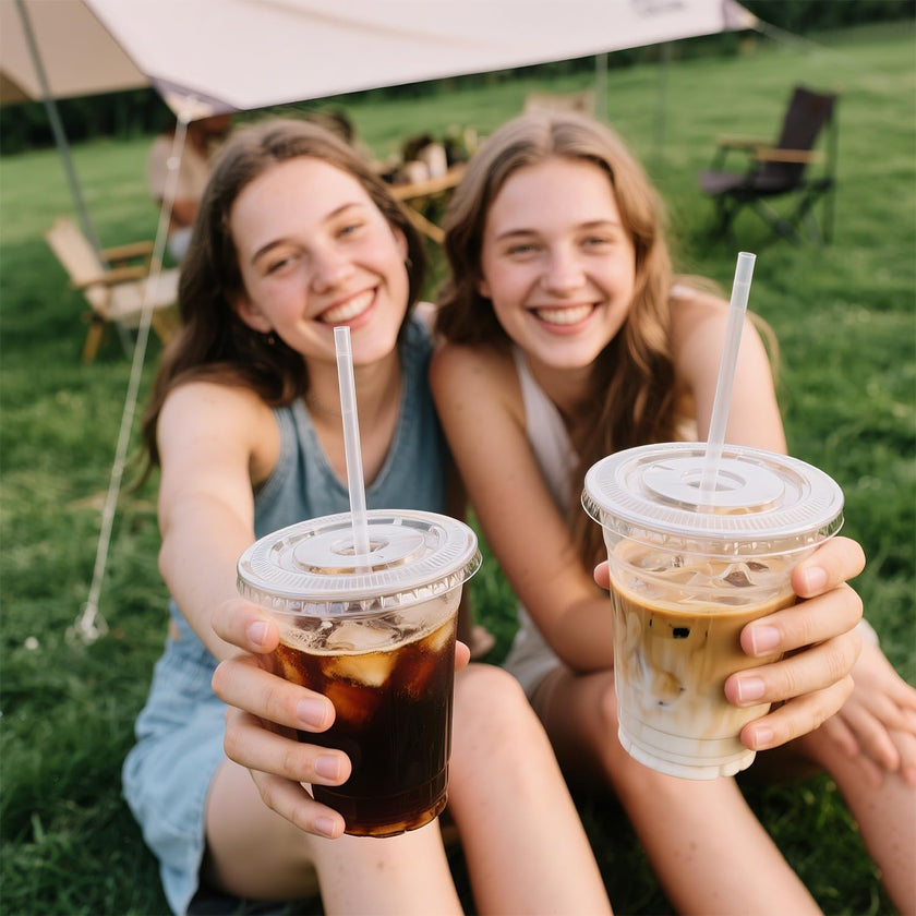 Joyeux 100 Pack 16 oz Clear Plastic Cups with Lids and Straws - Disposable Iced Coffee Cups for Matcha, Milkshakes, Smoothies and to go Drinks 🍁 All In One Marketplace Canada