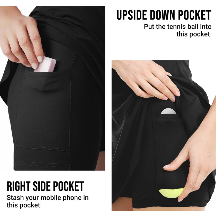Womens Workout Tennis Dress with Built in Shorts and Bra Athletic Golf Activewear for Exercise, Black, Medium 🍁 All In One Marketplace Canada