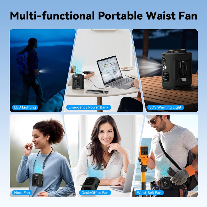 Portable Waist Fan Rechargeable Waist Clip Fan 12000mAh,6 Speeds 16000RPM Strong Airflow Personal Fans with Max 30H Working Time,Hands-Free Hanging Neck Fan,Wearable Belt Fans for Outdoor/Jobsite 🍁 All In One Marketplace Canada
