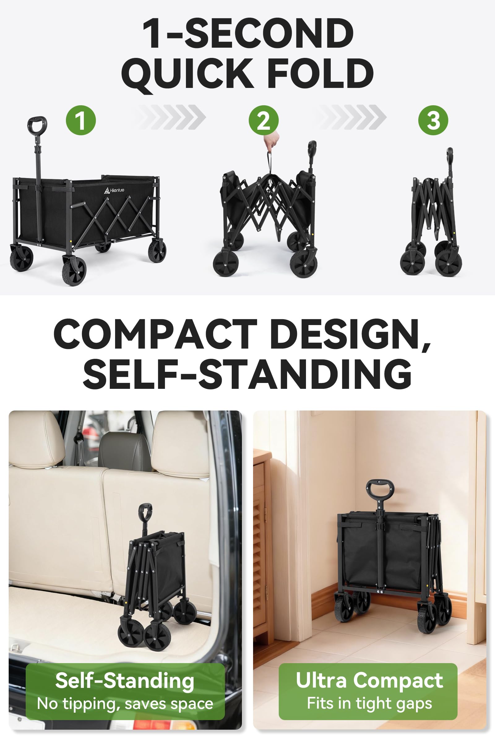 Hikenture Wagon Cart Foldable, Ultra-Compact Small Utility Folding Wagon, Heavy Duty Grocery Cart with All-Terrain Wheels, Portable Collapsible Wagon for Garden, Beach, Shopping, Camping, Sports 🍁 All In One Marketplace Canada