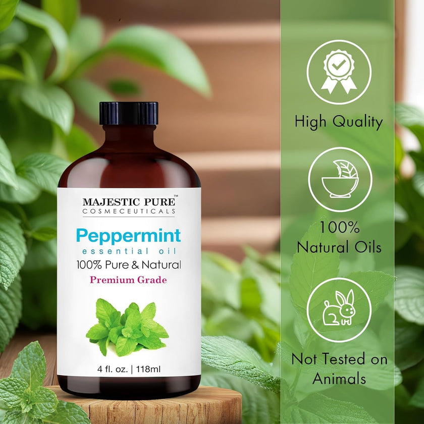 Majestic Pure Peppermint Essential Oil - Huge 118 ml - 100% Pure and Natural Oil for Soap Making Scent- Premium Grade with Glass Dropper 🍁 All In One Marketplace Canada