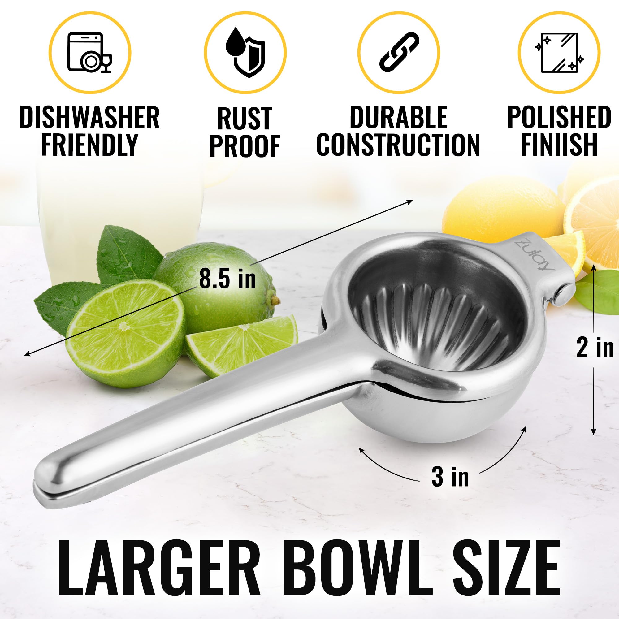 Zulay Large Lemon Squeezer Stainless Steel - Easy Squeeze Manual Heavy Duty Lemon Juicer Hand Press - Ergonomic Citrus Squeezer & Fruit Juicer for Small Oranges, Lemons, & Limes - Stainless Steel 🍁 All In One Marketplace Canada