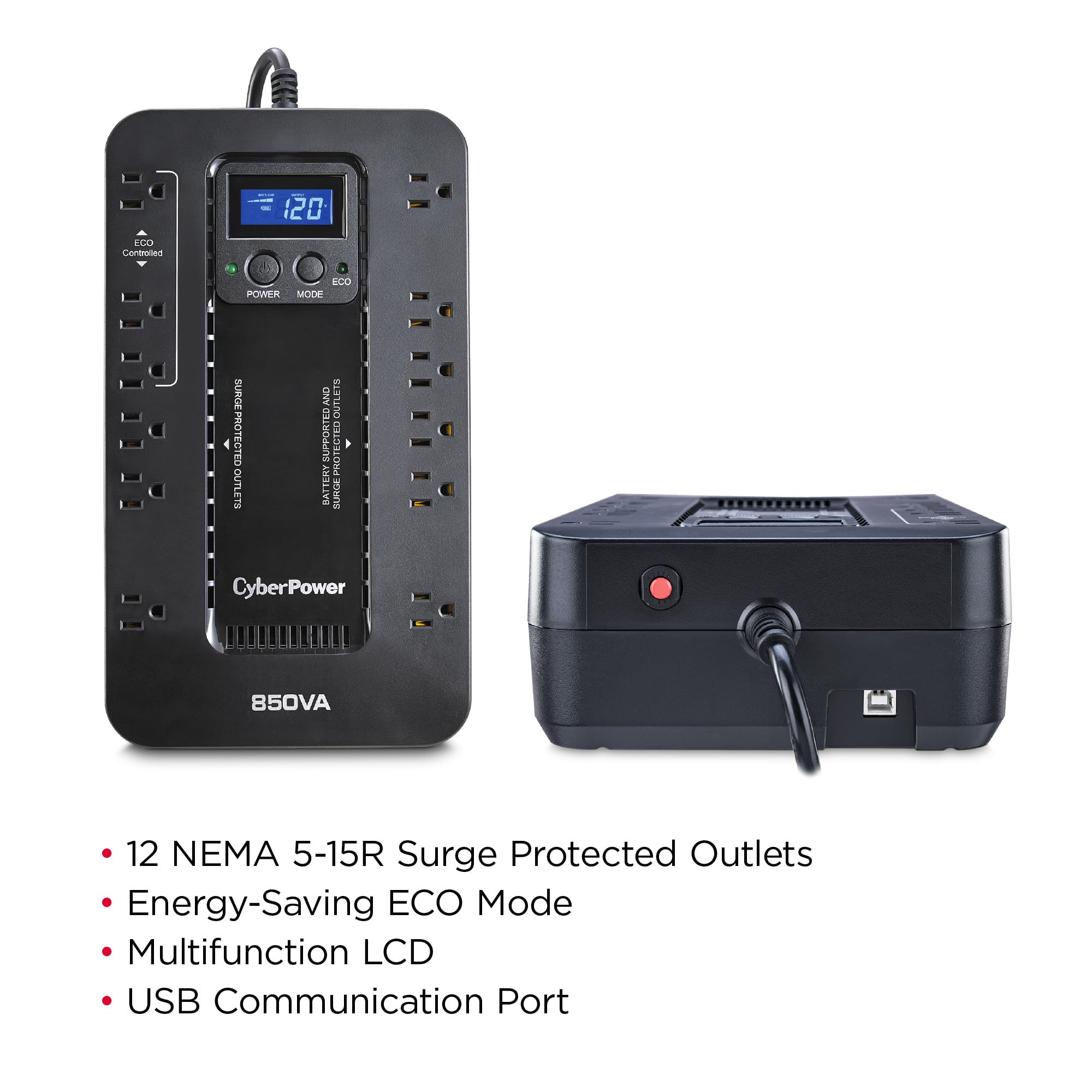 CyberPower EC850LCD Ecologic Battery Backup & Surge Protector UPS System, 850VA/510W, 12 Outlets, ECO Mode, Compact, Uninterruptible Power Supply 🍁 All In One Marketplace Canada